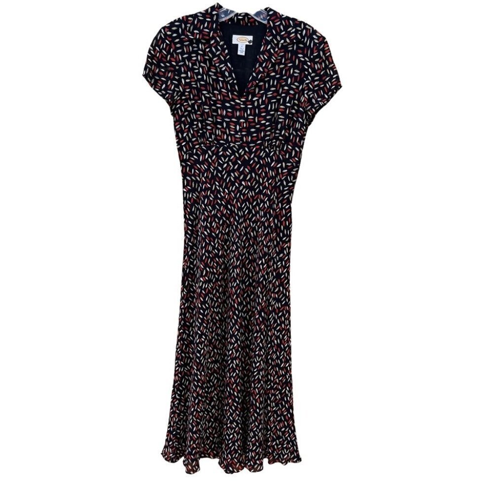 Talbots Vintage 90s Navy Red Short Sleeve V-Neck Flowy Maxi Midi Dress